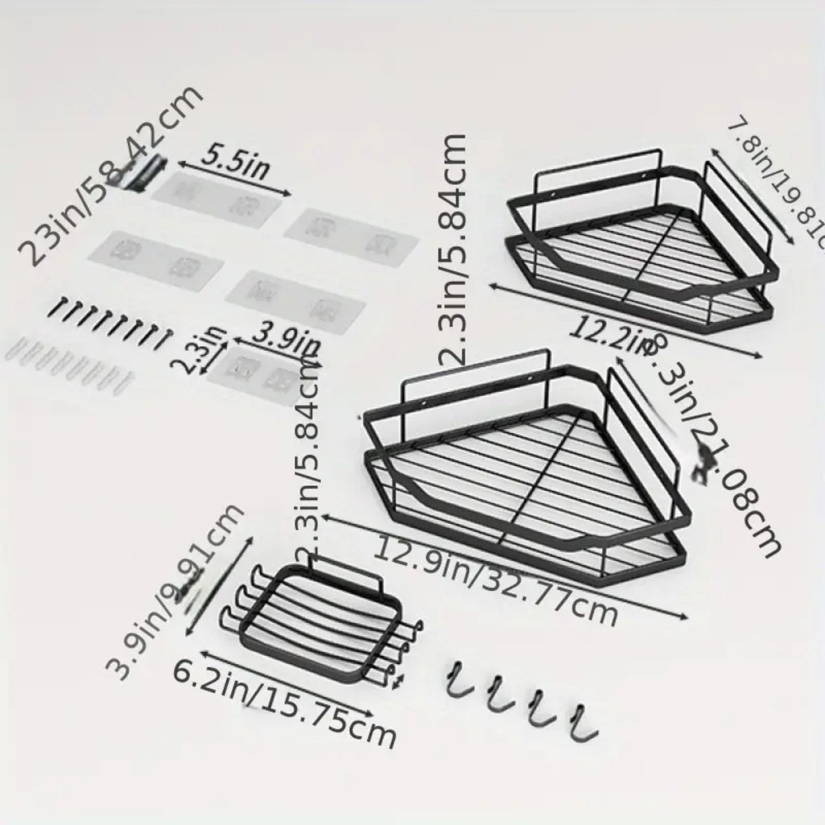 TECHVIDA 3 PCS Corner Shower Caddy Organizer, 2 Tier Self-Adhesive Bathroom Organizer Shower Caddy Basket With Soap Holder, No Drilling Wall Mounted Rustproof Stainless Steel Bath Rack Black