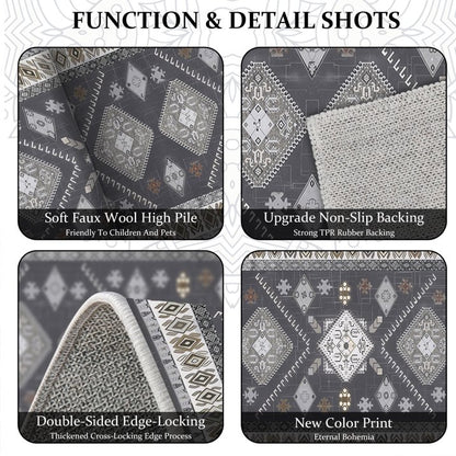 TECHVIDA 2'x8' Hallway Runner Rug Boho,Non Slip Machine Washable Rugs for Hallway Kitchen,Dark Grey