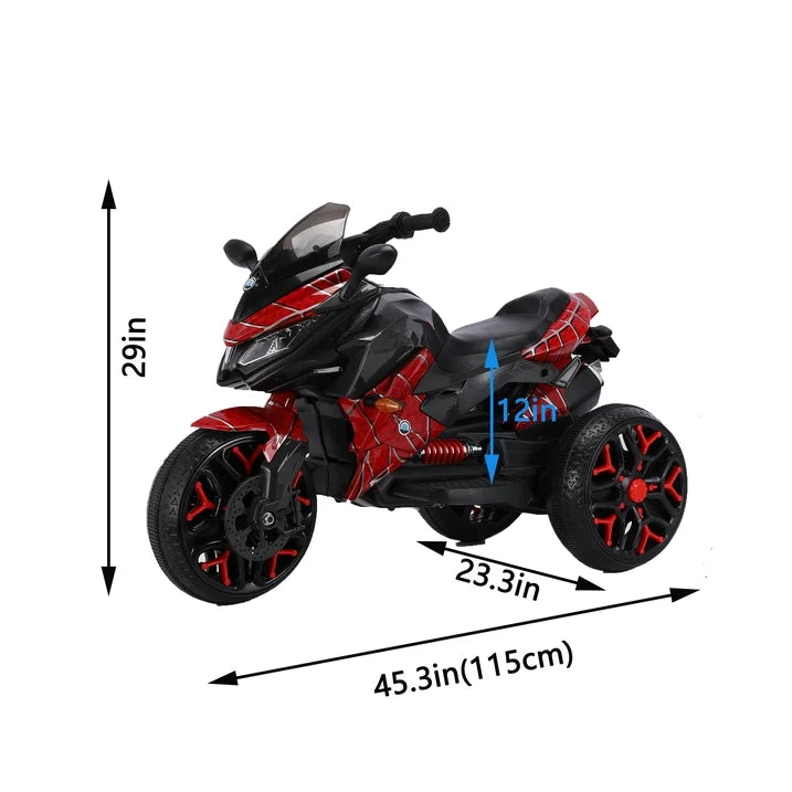 HNH 12V Spider Ride On Motorcycle, Kids Motorcycle for 3-6 Year old, With PU Seat, Training Wheels/Manual Throttle/Lighting Wheels/Wireless,Red