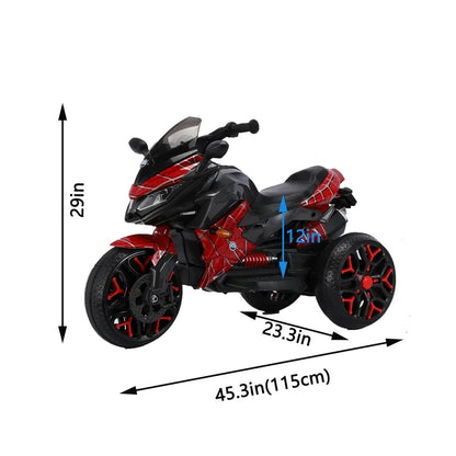 HNH 12V Spider Ride On Motorcycle, Kids Motorcycle for 3-6 Year old, With PU Seat, Training Wheels/Manual Throttle/Lighting Wheels/Wireless,Red