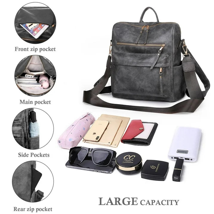 HONGLONG Fashion Backpack Purse for Women Convertible Travel Shoulder Bag PU Leather Handbags,Black