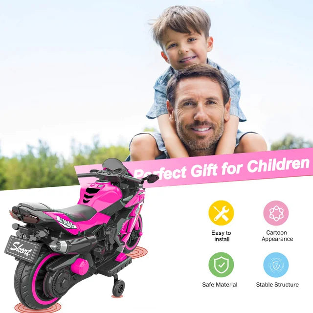 Cheelom 12V Kids Ride on Motorcycle, 2 Wheels Motorbike for Kids with Training, Lights, Music Pink