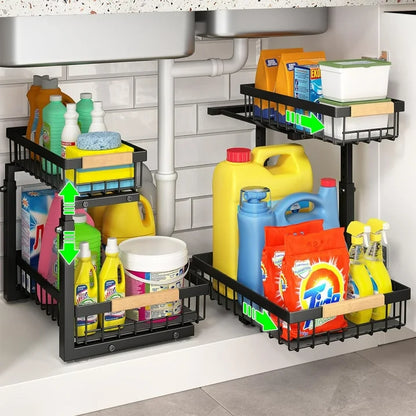WERSEON Under Sink Organizer Rack, 2 Tier Pull Out Cabinet Shelves, Slide Out Sink Shelf for Kitchen Bathroom Storage