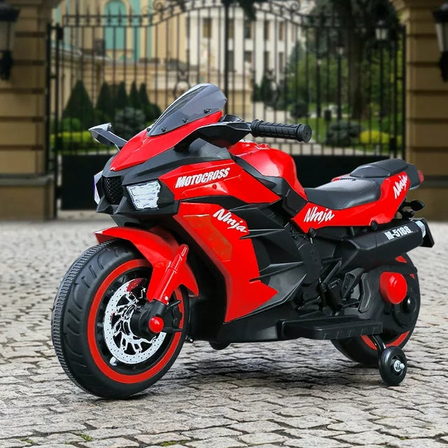Techvida Electric Motorcycle for Kids, 12V Ride on Motorcycle with Hand Racing /Foot Brake/Light Wheel/PU seat , LED Lights and Music