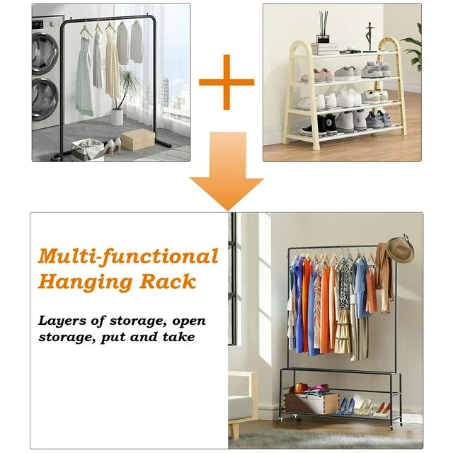 Techvida Clothing Rack, Metal Garment Rack with Bottom Shelf for Hanging Clothes, Coats, Skirts