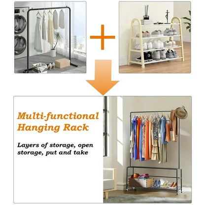 Techvida Clothing Rack, Metal Garment Rack with Bottom Shelf for Hanging Clothes, Coats, Skirts