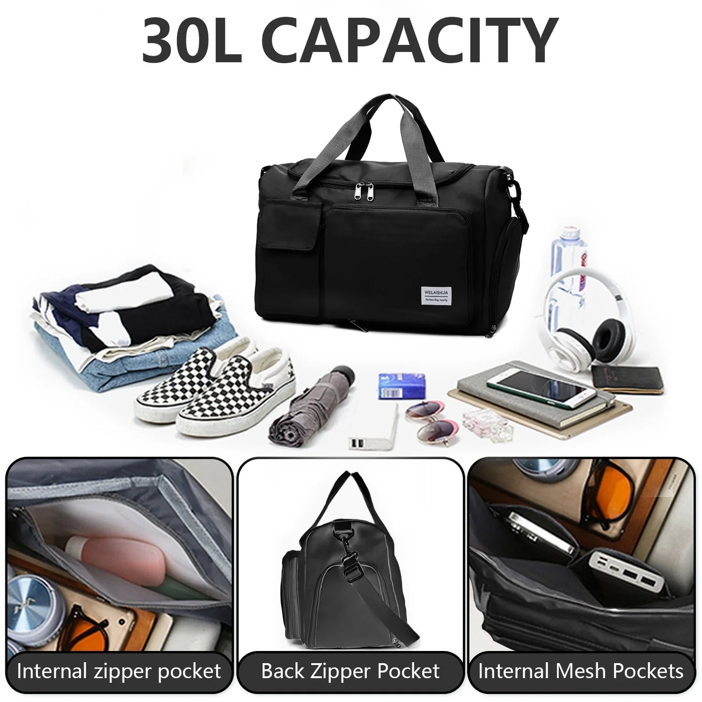 YOMYM Travel Duffel Tote Bag with Dry Wet Separation Pocket, Weekender Bag for Women and Men，Waterproof Bag with Shoe Compartment