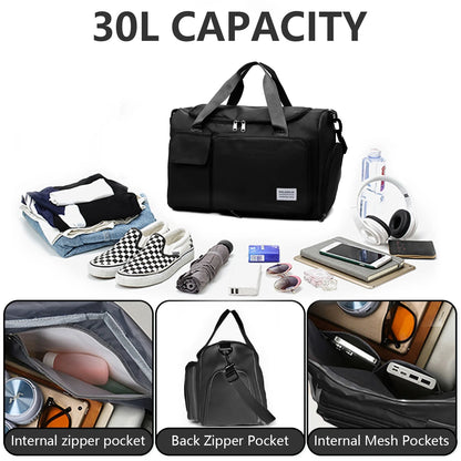 YOMYM Travel Duffel Tote Bag with Dry Wet Separation Pocket, Weekender Bag for Women and Men，Waterproof Bag with Shoe Compartment