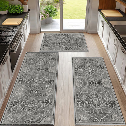 TECHVIDA Kitchen Rugs 3 Piece Set,Kitchen Mats for Floor,Non-Slip Machine Washable, Boho Farmhouse Hallway Doormat for Holiday
