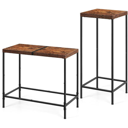 Cheelom Narrow Console Table, 2pcs,Tall Side Wooden Table, Long Hallway Sofa Side Table, Small and Slim, Living Room Table Set for Bedroom Dorm Metal