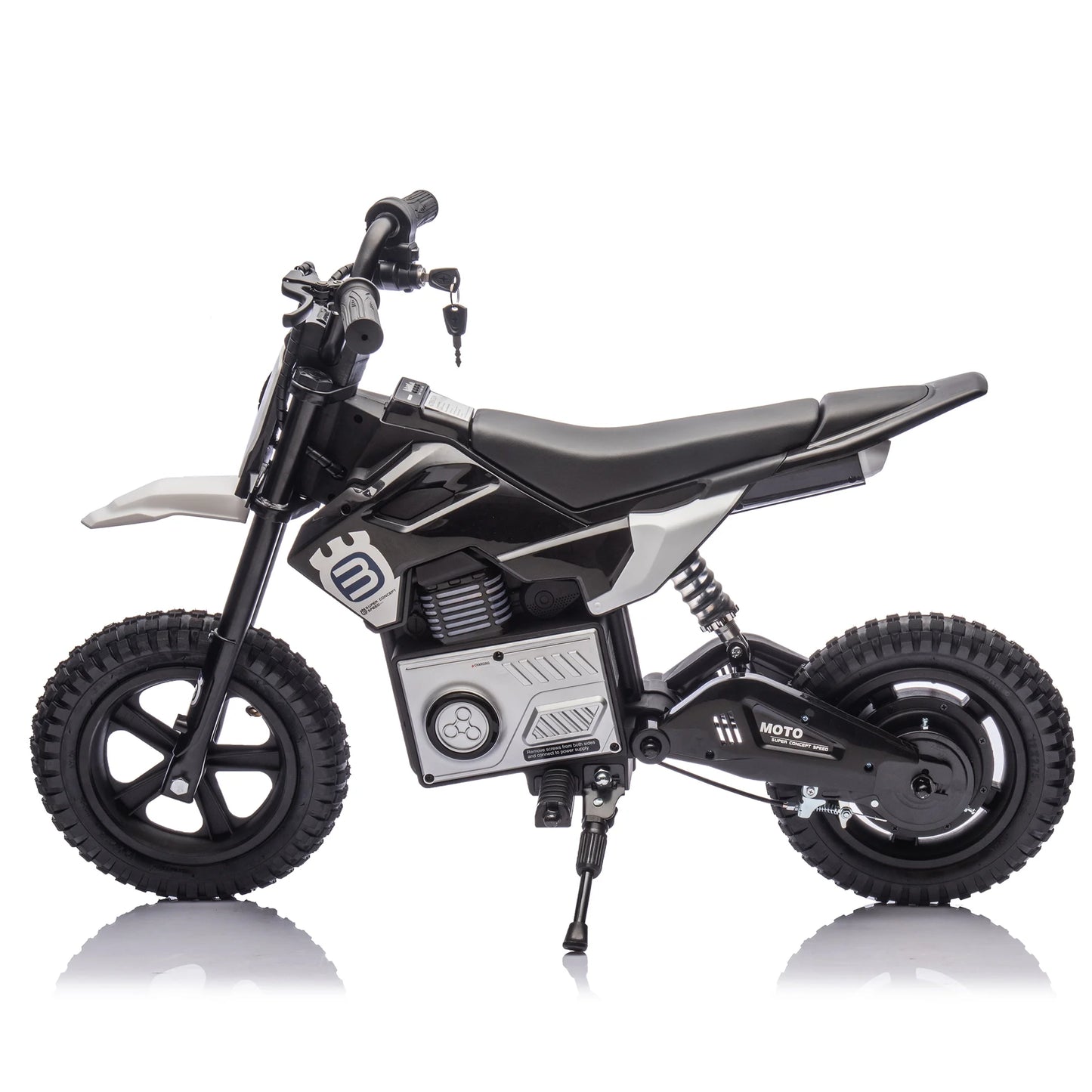 Cheelom 24V Motorcycle,Kids Ride On Electric Toy Motocross Motorcycle,200W High Speed Hub Motor,Rear Wheel Shock Absorber LED Bluetooth Music 3-9Speeds Black