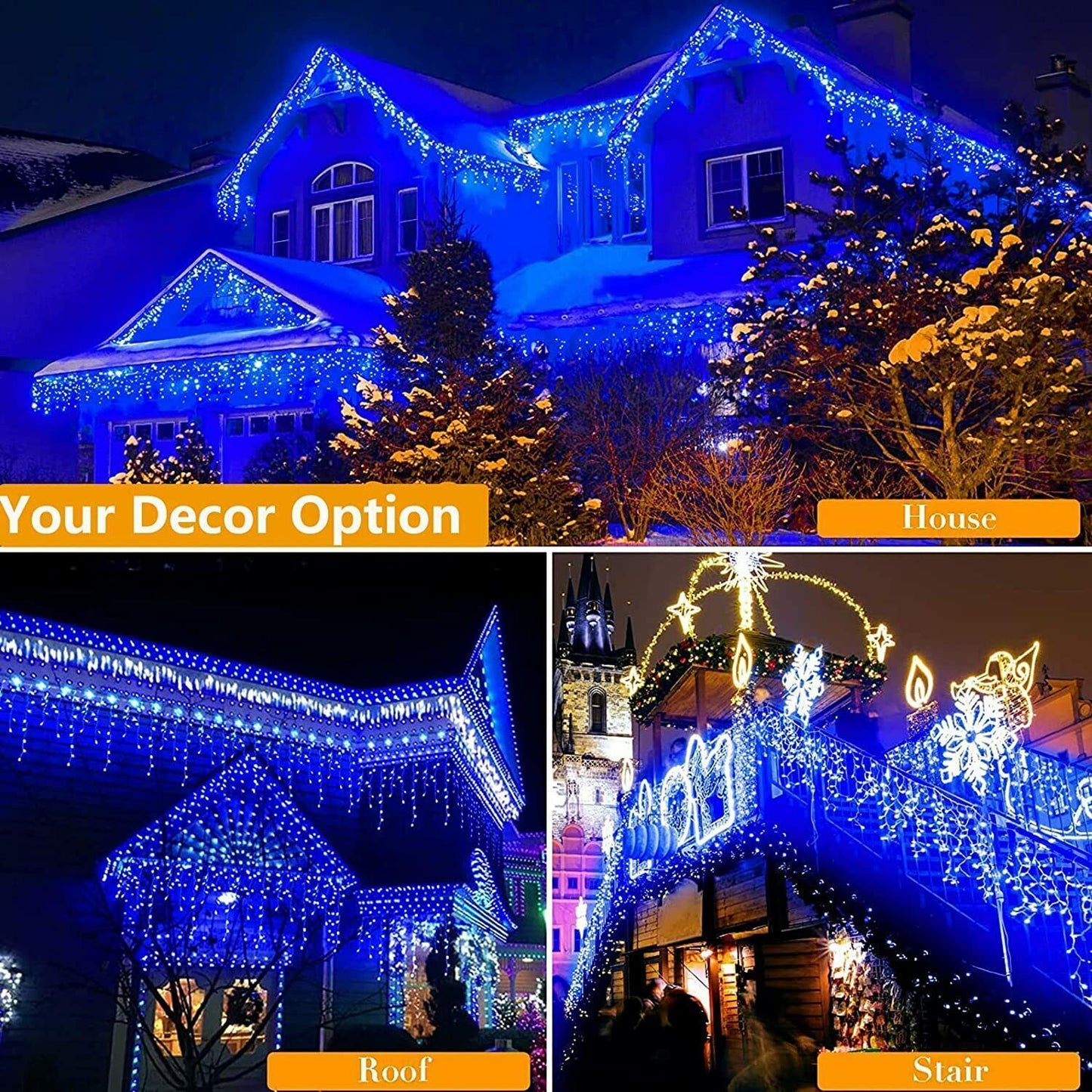 Cheelom 2023 Christmas Lights Outdoor 96 Led Blue Icicle Lights Christmas Decorations Outdoor Indoor Outdoor Wedding Party Patio Christmas Lights Clearance Sale