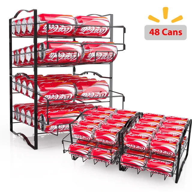 Werseon 4 Tiers Can Organizer Rack, 48 Cans Soda Can Dispenser Organizer for Refrigerator, Set of 2 Stackable Beverage Dispenser Rack