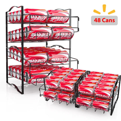 Werseon 4 Tiers Can Organizer Rack, 48 Cans Soda Can Dispenser Organizer for Refrigerator, Set of 2 Stackable Beverage Dispenser Rack