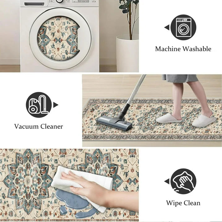 TECHVIDA 2'x8' Hallway Runner Rug Boho,Non Slip Machine Washable Rugs for Hallway Kitchen,Khaki