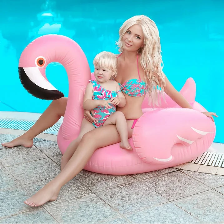 YOMYM Giant Inflatable Flamingo Ride on Pool Float, Blow up with Fast Valves Swimming Floating Raft for Adults Pink