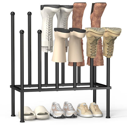 Werseon Free Standing Shoe Racks - Metal Boot Rack for 6 Pairs, 2 Tier Tall Boots Organizer for Dorm Room, Closet, Black