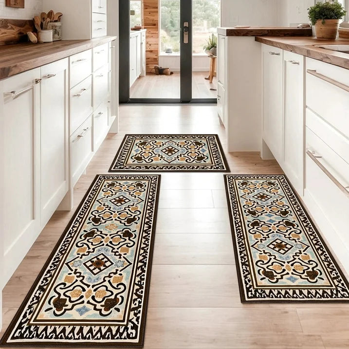 TECHVIDA Kitchen Rugs 3 Piece,Kitchen Mats for Floor, Non-Slip Machine Washable Rugs, Boho Farmhouse Hallway Doormat for Holiday