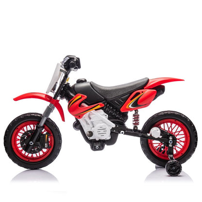 Motorcycle for Kids, 12V Electric Ride On Dirt Bike, 3.73 Mph Top Speed, Headlights, Training Wheels, Realistic Sounds, Music, Battery Charger-Red