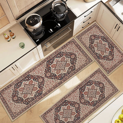 TECHVIDA Kitchen Rugs 3 Piece Set,Non Slip Machine Washable Kitchen Mats,Boho Vintage Abstract Kitchen Carpet for Farmhouse Living Room Hallway