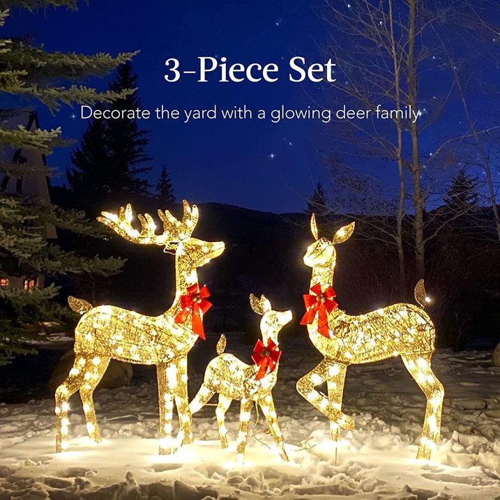 5ft 3-Piece Lighted Christmas Deer Family Set, Large Outdoor Yard Reindeer Holiday Decoration,Lighted Deer Set for Indoor Decor