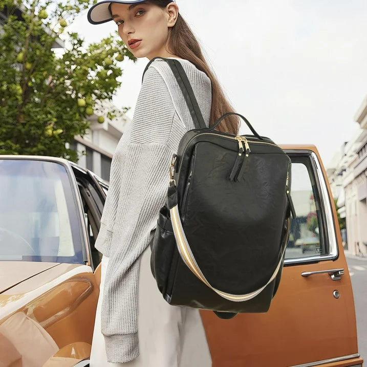 HONGLONG Leather Backpack Purse for Women, Fashion Ladies Waterproof Shoulder Travel Daypacks Bags Black