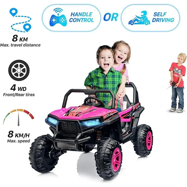 WUBEN 12V Kids Ride on Truck Car,Electric Off-Road UTV Vehicle with Parent Remote Control,4WD Electric Car for Kids with Spring Suspension,2 Speeds,Led Lights,Safety Belt,Bluetooth