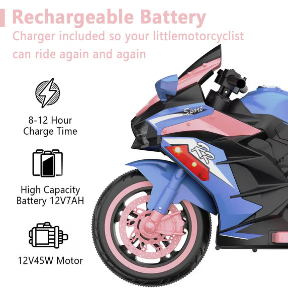 ProToys 12V Kids Motorcycle with Remote Control,Electric Motorbike Ride on Toy,Motorcycle for Kids 3-6 Years Old