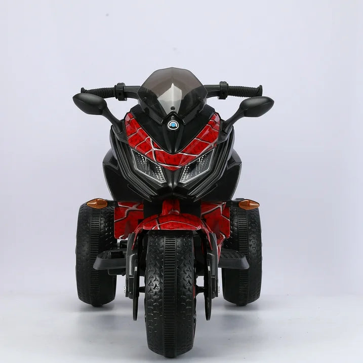 HNH 12V Spider Ride On Motorcycle, Kids Motorcycle for 3-6 Year old, With PU Seat, Training Wheels/Manual Throttle/Lighting Wheels/Wireless,Red