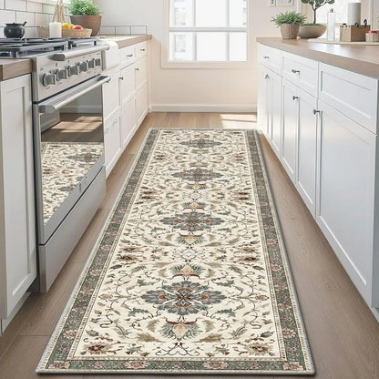 TECHVIDA 2'x8' Hallway Runner Rug Boho,Non Slip Machine Washable Rugs for Hallway Kitchen,Yellowish Brown