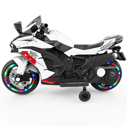 Werseon Ride on Motorcycle for Kids, 12v Battery Powered Electric Motorcycle for Girls Boys, White