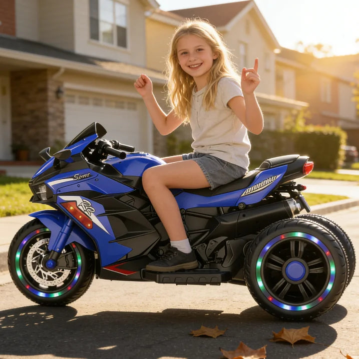 Zogymoz 12V Electric Motorcycle for Kids, Powered Ride on Motorcycle with LED Lights, Bluetooth Music
