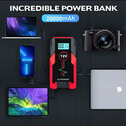 ELTPOWER 20000mAh Car Battery Jump Starter for Up to 9L Gas 7L Diesel, 2000A Peak Auto Car Jump Starter with LED and USB Quick Charge 3.0