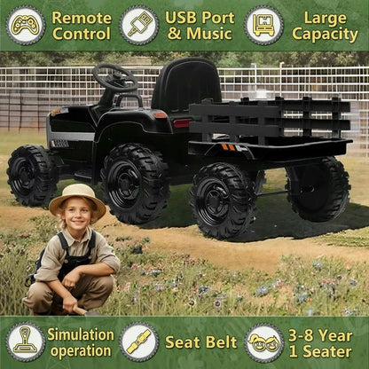 24V Kids Ride On Tractor with Trailer & Remote Control,Battery Powered Ride On Tractor Toy with 400W Motors,3-Speed Adjustable,Power Display, USB,Bluetooth Mp3,Led Light, Best Gift for Kids-Emerald