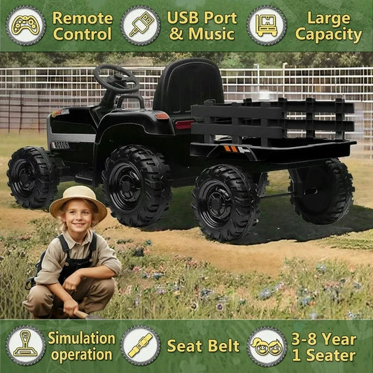 24V Kids Ride On Tractor with Trailer & Remote Control,Battery Powered Ride On Tractor Toy with 400W Motors,3-Speed Adjustable,Power Display, USB,Bluetooth Mp3,Led Light, Best Gift for Kids-Emerald