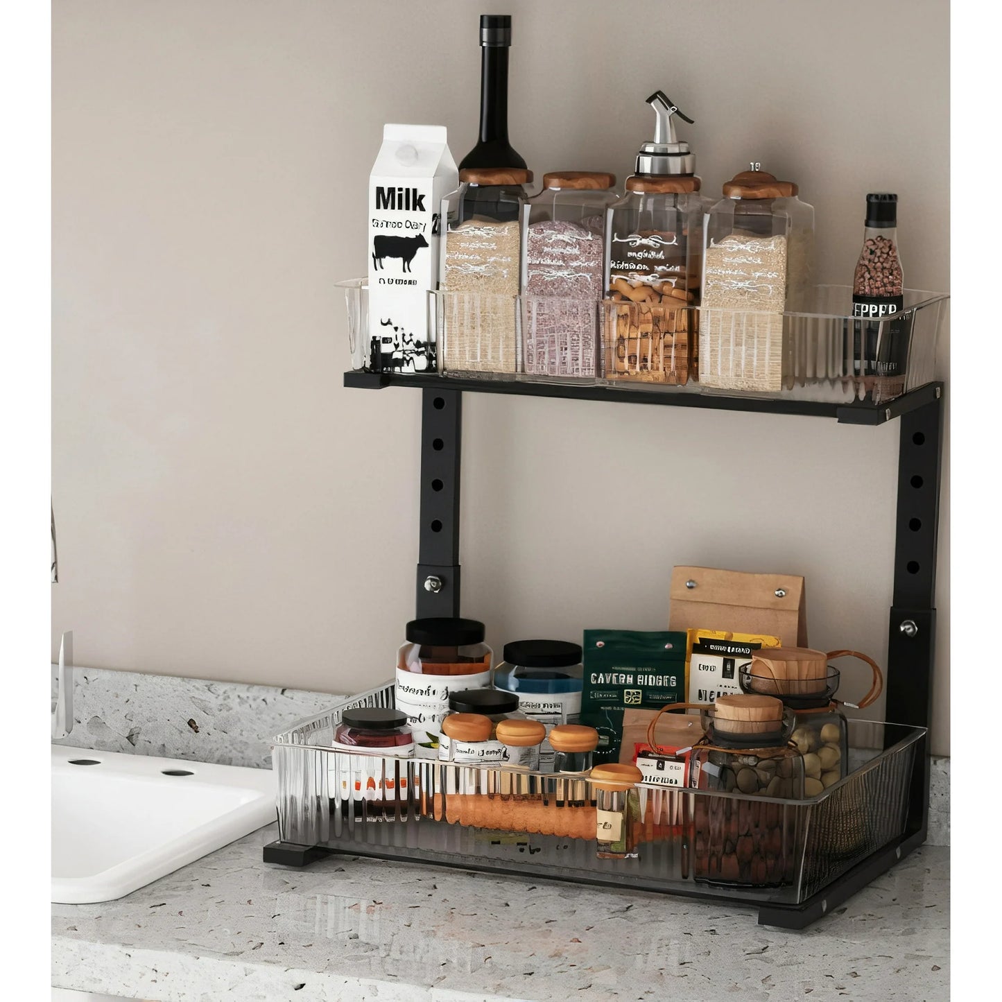 WERSEON Under Sink Organizer, 2-Tier Pull Out Cabinet Organizer, Elegant Acrylic Under Sink Storage Shelf for Kitchen Bathroom Cabinet