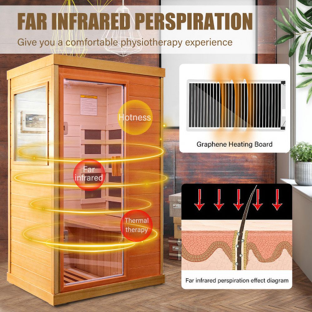 Cheelom Sauna Far Infrared Wooden Sauna Room Infrared Sauna for Home Hemlock Indoor Sauna Spa with Time Temp Pre-Set and Bluetooth