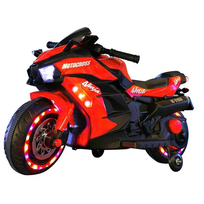 YOMYM 12V Ride on Motorcycle for Kids, Battery Powered 2 Wheels Motorcycle Toy with Bluetooth, Music, Light-Red