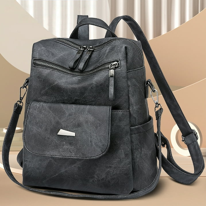 HONGLONG PU Leather Backpack Purse for Women Casual Handbag Ladies Shoulder Bags Black