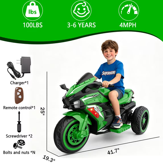 ProToys 12V Kids Motorcycle with Remote Control,Electric Motorbike Ride on Toy,Motorcycle for Kids 3-6 Years Old