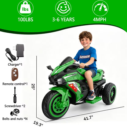 ProToys 12V Kids Motorcycle with Remote Control,Electric Motorbike Ride on Toy,Motorcycle for Kids 3-6 Years Old