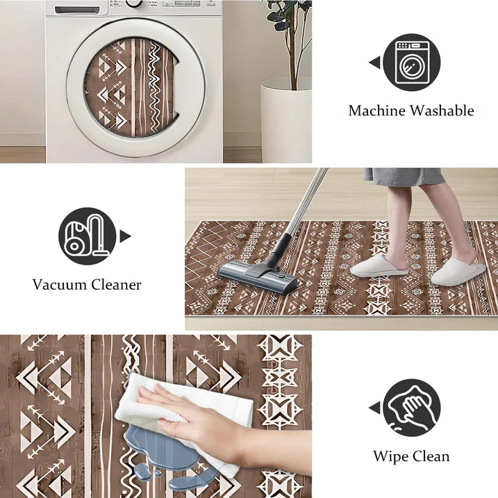 TECHVIDA Kitchen Rug Set 3 Piece,Non Slip Machine Washable Kitchen Mats,Boho Farmhouse Hallway Doormat for Home Decor