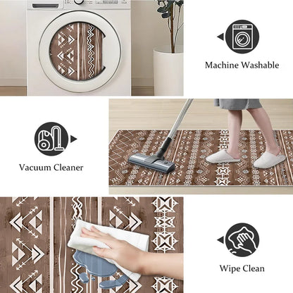TECHVIDA Kitchen Rug Set 3 Piece,Non Slip Machine Washable Kitchen Mats,Boho Farmhouse Hallway Doormat for Home Decor