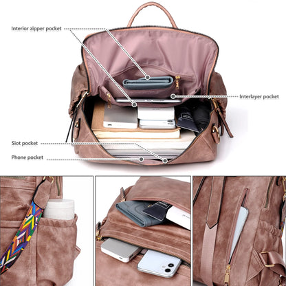 YOMYM Women Backpack Purse Fashion Leather Designer Ladies Convertible School College Shoulder Bags with Colorful Strap