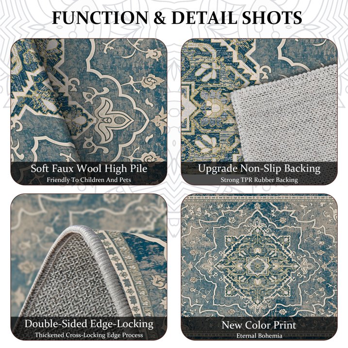 TECHVIDA Kitchen Rugs 4 Piece Set,Non Slip Machine Washable Kitchen Mats,Boho Vintage Abstract Kitchen Carpet for Farmhouse Living Room Hallway
