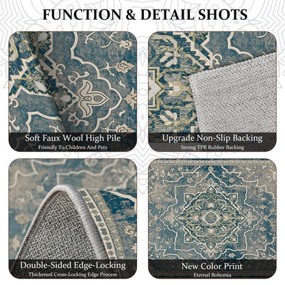 TECHVIDA Kitchen Rugs 4 Piece Set,Non Slip Machine Washable Kitchen Mats,Boho Vintage Abstract Kitchen Carpet for Farmhouse Living Room Hallway
