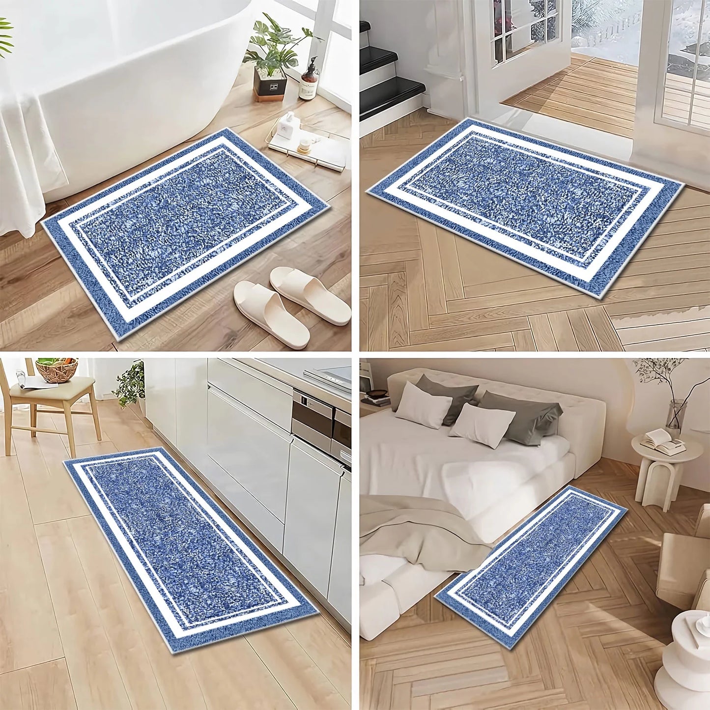 TECHVIDA Bathroom Rugs 3pcs Set,Non-Slip Ultra Soft Bath Rugs,Machine Washable,Water Absorbent,Light Blue
