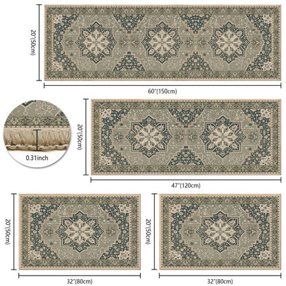 TECHVIDA Kitchen Rugs 4 Piece Set,Non Slip Machine Washable Kitchen Mats,Boho Vintage Abstract Kitchen Carpet for Farmhouse Living Room Hallway