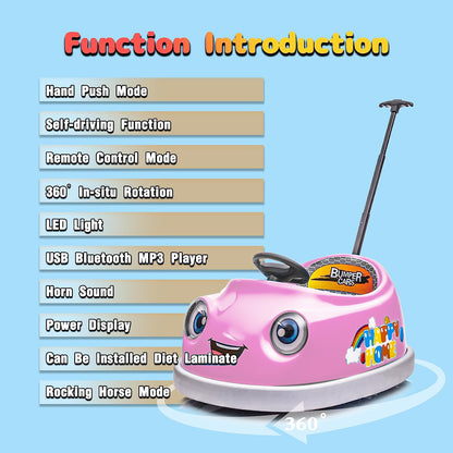 WUBEN 12V Battery Powered Bumper Car for Kids with Remote Control Ride on Push Car for Child with Dinner Plate, Rocking Horse Mode