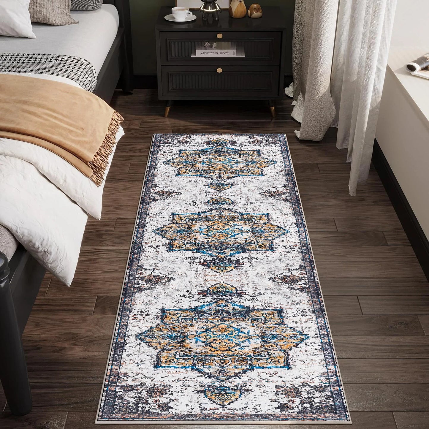 TECHVIDA Kitchen Rugs 3 Piece Set,Kitchen Mats for Floor Non-Slip Machine Washable, Boho Farmhouse Hallway Doormat for Holiday